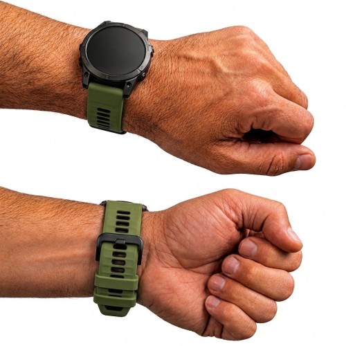 Sportowa opaska do smartwatcha Garmin z silikonu premium, zielono-czarna, z tradycyjną klamrą szpilkową
