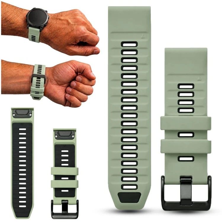 Zielony pasek do zegarka Garmin QuickFit 26 mm, widok z przodu, idealny do smartwatchy sportowych