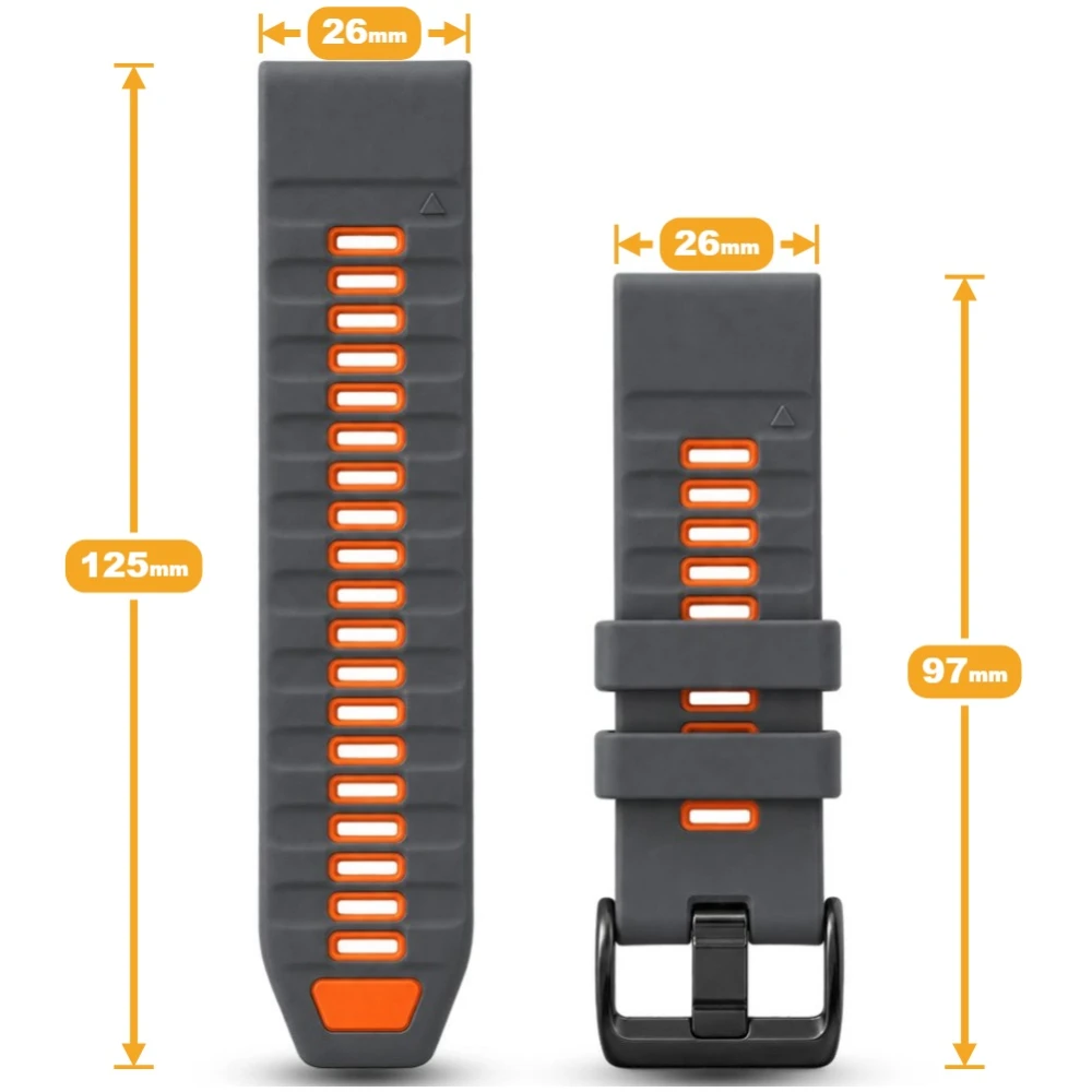 Detale zapięcia paska QuickFit 26 mm do Garmin Fenix, ukazujące czarną tradycyjną klamrę i solidne mocowanie