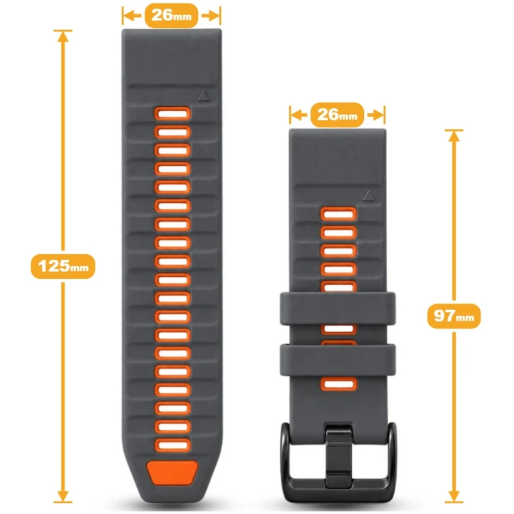 Detale zapięcia paska QuickFit 26 mm do Garmin Fenix, ukazujące czarną tradycyjną klamrę i solidne mocowanie
