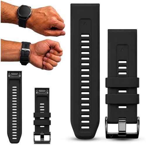 Pasek do zegarka Garmin QuickFit 22 mm czarny, widok z przodu, idealny dla sportowców ceniących komfort i trwałość