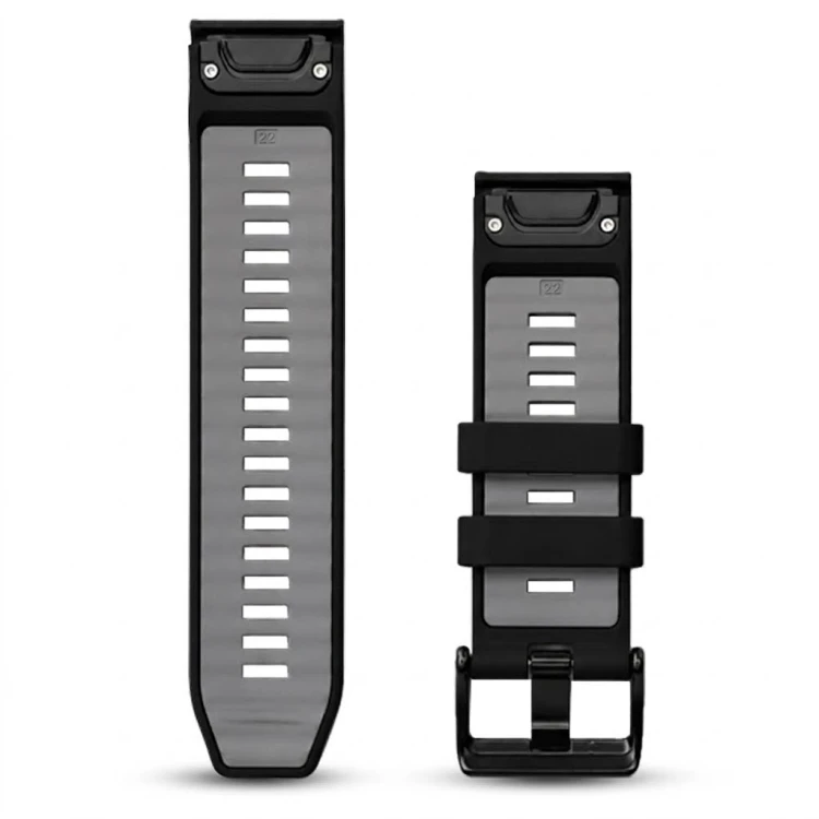 Czarna silikonowa opaska sportowa Megara 22mm, idealna do Garmin QuickFit, oferująca komfort noszenia i pewne dopasowanie