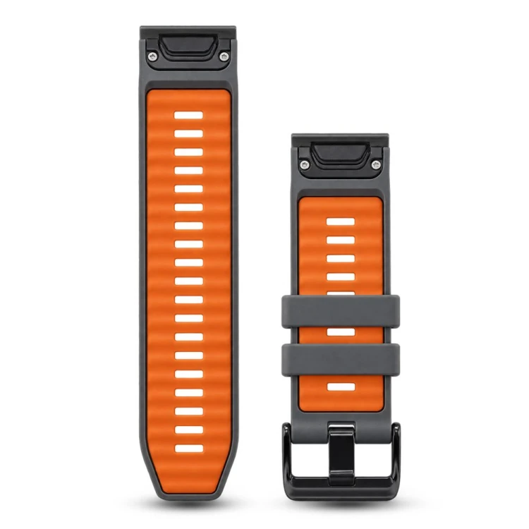 Pasek do smartwatcha Garmin Fenix 5 6 7 8 Forerunner 935 945 955 965 w kolorze szarym z pomarańczowym akcentem