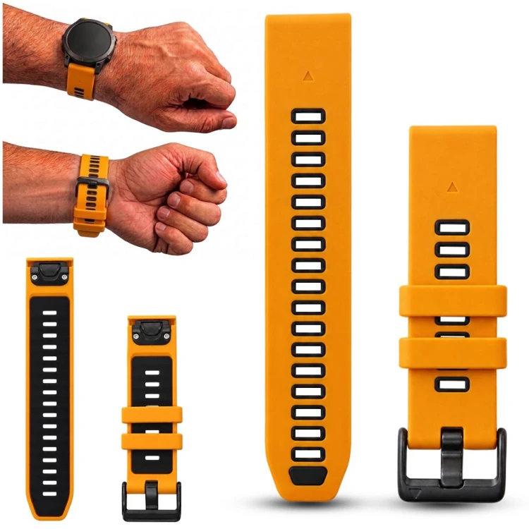 Pasek do zegarka Garmin QuickFit pomarańczowy 20 mm, widok z przodu, idealny dla sportowców i aktywnych użytkowników smartwatchy