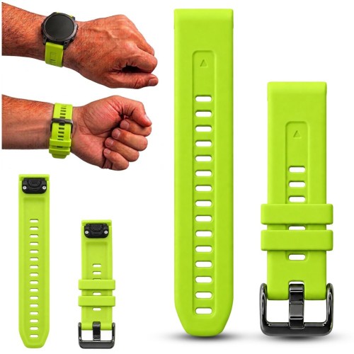 Zielony pasek do zegarka Garmin QuickFit 20 mm Megara, widok z przodu. Idealny do smartwatchy Fenix 5S, 6S, 7S, 8 43mm