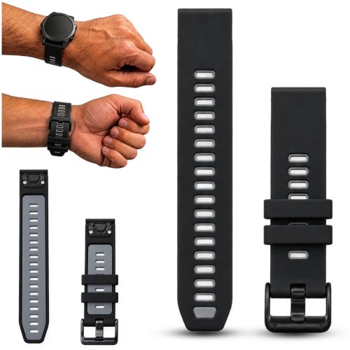 Czarny pasek do zegarka Garmin QuickFit 20 mm, widok z przodu, idealny do smartwatchy sportowych