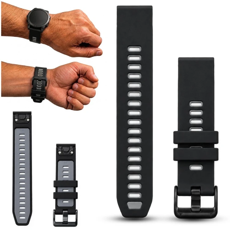 Czarny pasek do zegarka Garmin QuickFit 20 mm, widok z przodu, idealny do smartwatchy sportowych