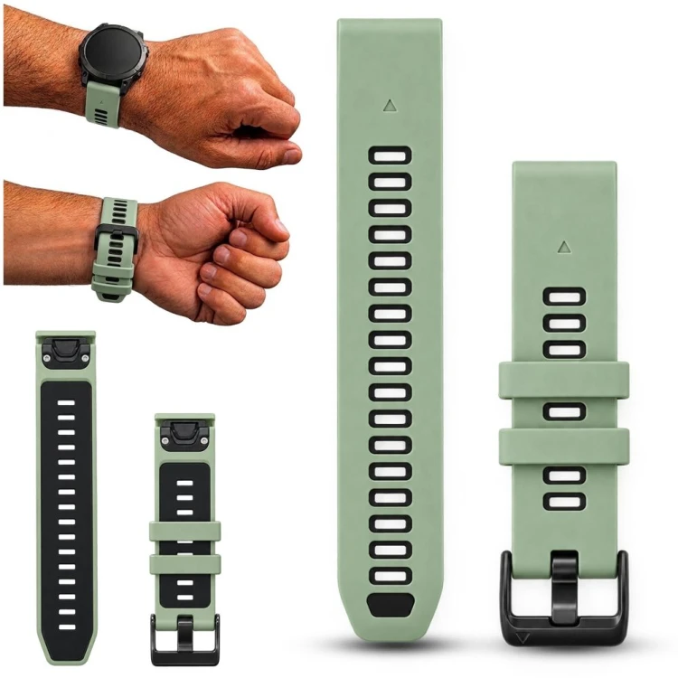 Zielony pasek do zegarka Garmin QuickFit 20 mm Megara, widok z przodu, idealny do smartwatchy sportowych