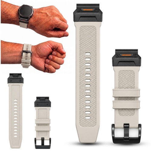 Beżowy pasek do zegarka Garmin QuickFit 22 mm, widok z przodu, idealny do smartwatchy sportowych