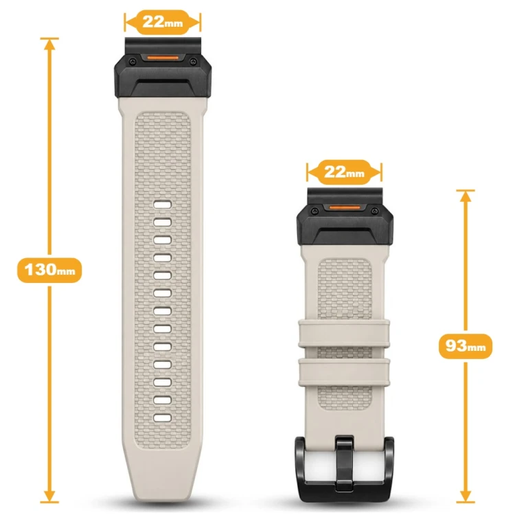 Szczegół zapięcia beżowego paska QuickFit 22 mm do smartwatcha Garmin, tradycyjna klamra w stylu militarnym