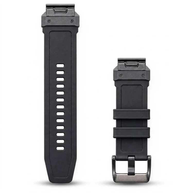 Elegancki czarny pasek do smartwatcha Garmin 22mm, kompatybilny z Forerunner 965, zapewnia bezpieczne mocowanie i wygodę