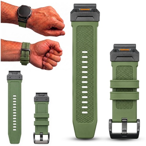 Zielony pasek do zegarka Garmin QuickFit 22 mm Megara, widok z przodu, idealny do smartwatchy sportowych