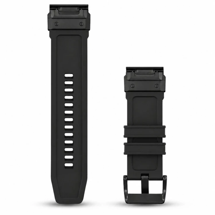 Pasek smartwatcha Garmin w kolorze czarnym, z tradycyjną klamrą, zapewniający komfort i odporność na pot
