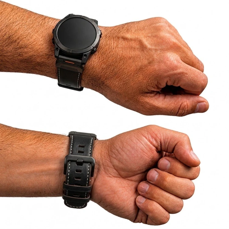 Elegancki pasek Megara QuickFit 26 mm, brązowy spód i czarna skóra naturalna premium, z tradycyjną klamrą szpilkową