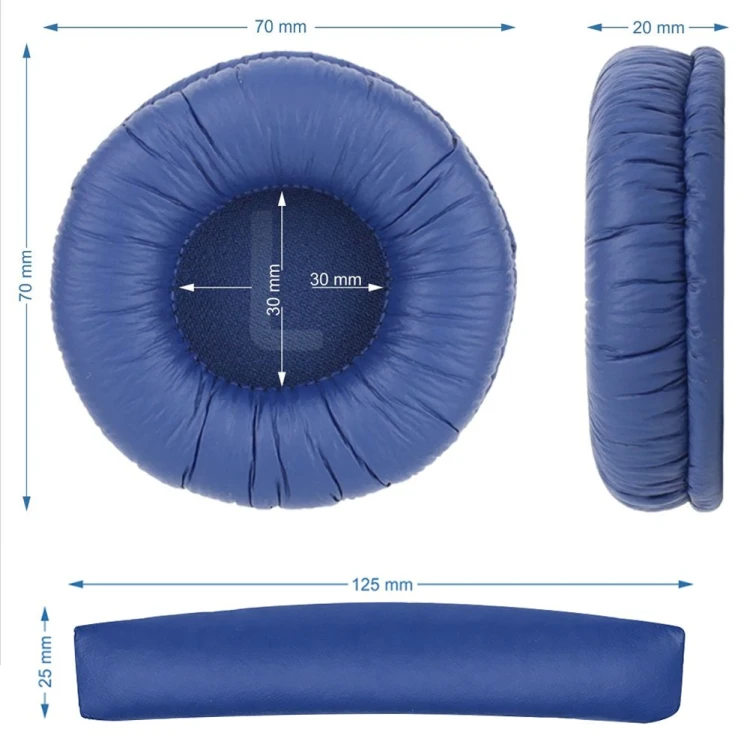 Detal niebieskich padów do JBL TUNE 450 z pianką Memory Foam, zapewniającą komfort i izolację