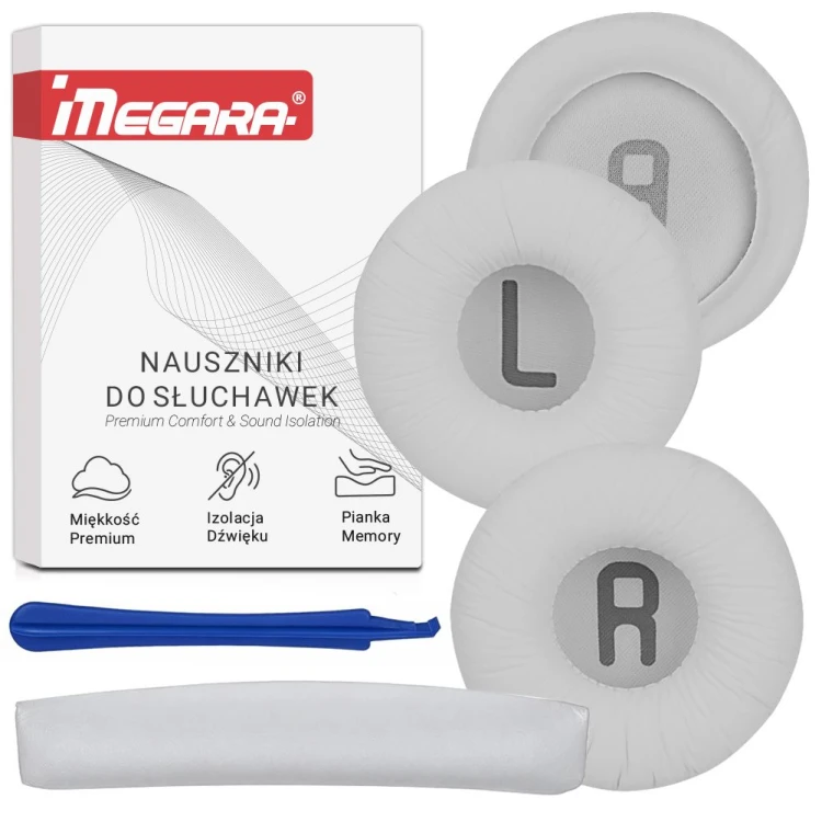 Kompletne pady zamienne Megara do JBL TUNE 450BT T460BT T500BT T600BT, prezentujący zestaw 4 elementów