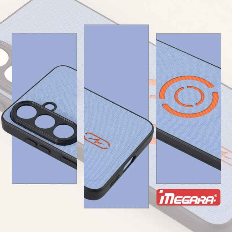 Etui MagSafe Samsung Galaxy S26 niebieskie - detal rantu ochronnego wyświetlacza, gwarantujący bezpieczeństwo ekranu