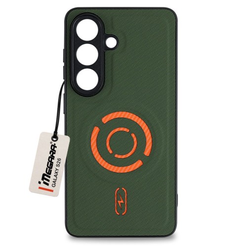 Zielone etui Megara MagSafe Case do Samsung Galaxy S26, widok z przodu, idealne dopasowanie i ochrona telefonu