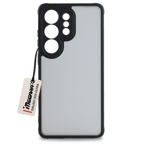 Czarne etui Samsung Galaxy S26 Ultra Case, widok z przodu, idealnie dopasowane plecki ochronne Megara z poliwęglanu