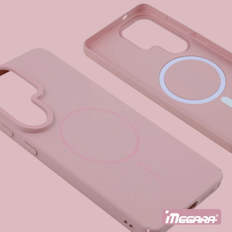 Futerał Megara w odcieniu różu, w pełni kompatybilny z bezprzewodowym ładowaniem i technologią MagSafe, idealny dla Galaxy S26 Ultra