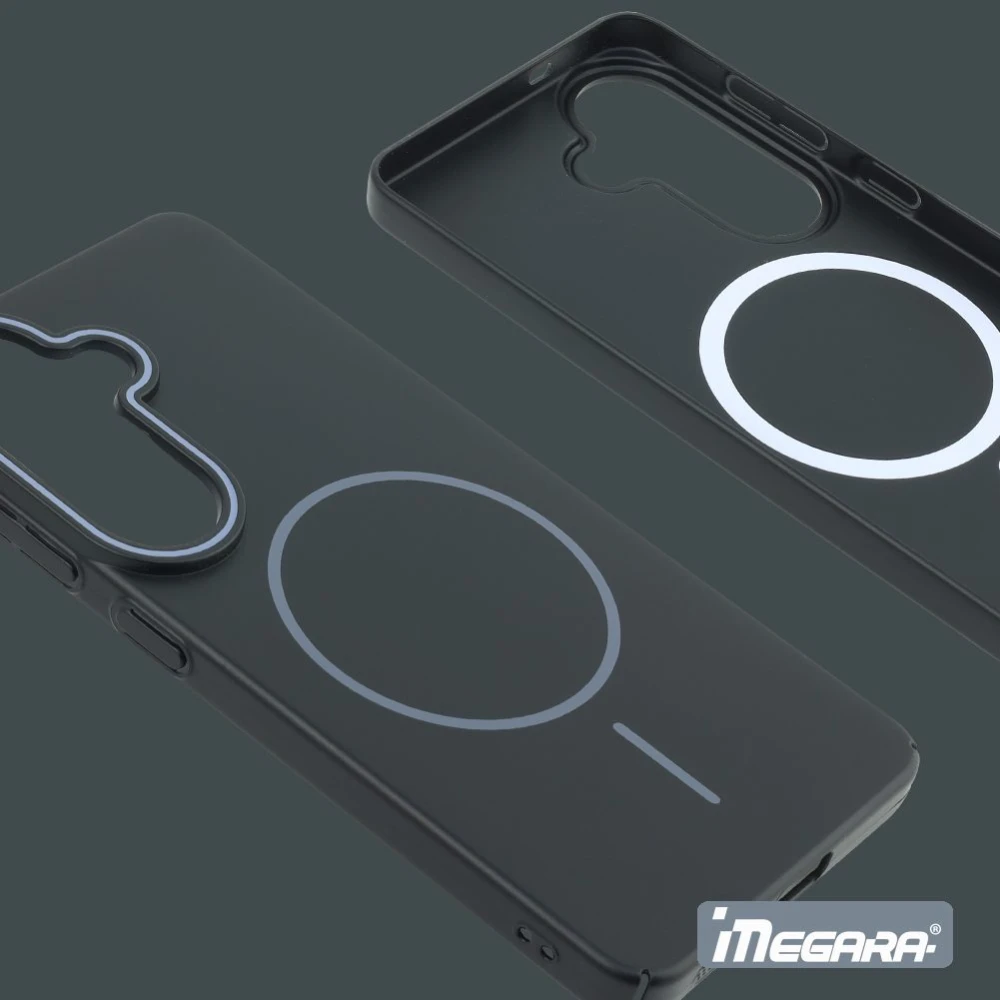 Eleganckie plecki MagSafe do Samsung Galaxy S26 Plus w kolorze czarnym, zapewniające bezpieczne ładowanie bezprzewodowe i stabilne połączenie z akcesoriami