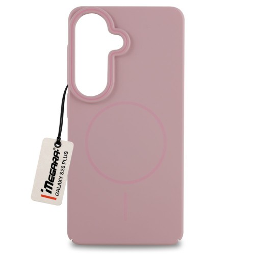Różowe etui Megara MagSafe Case do Samsung Galaxy S26 Plus, widok z przodu podkreślający smukły design i matowe wykończenie