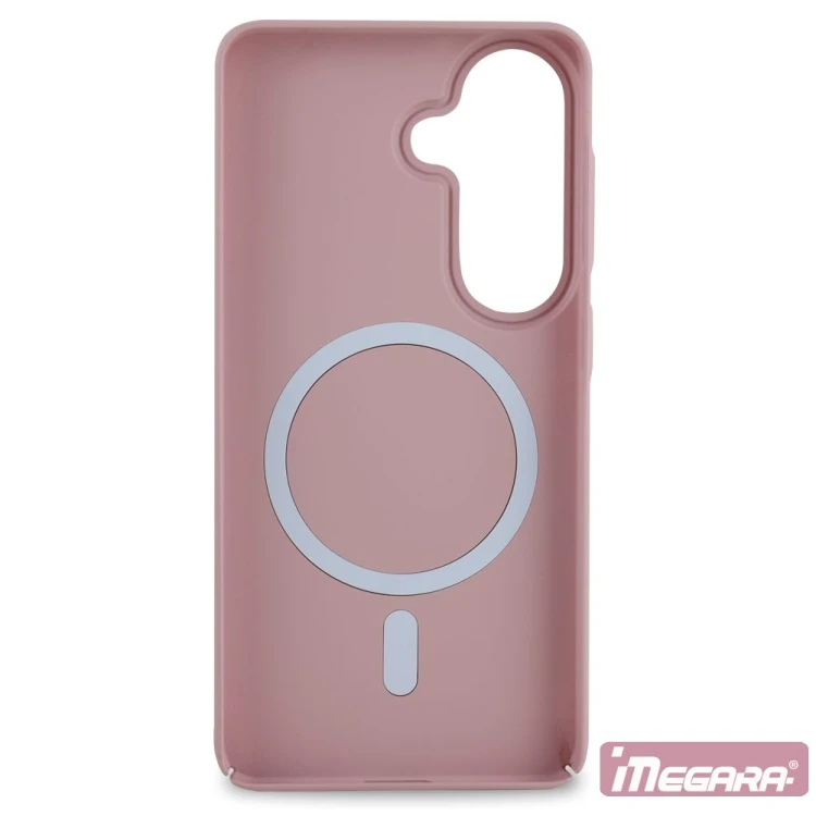 Detale matowego wykończenia soft-touch różowego etui ochronnego do Samsung Galaxy S26 Plus, ukazujące precyzyjne wycięcia