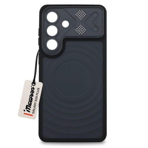 Czarne etui MagSafe do Samsung Galaxy S26 Plus, widok z przodu, prezentujące smukły design i matowe wykończenie soft-touch