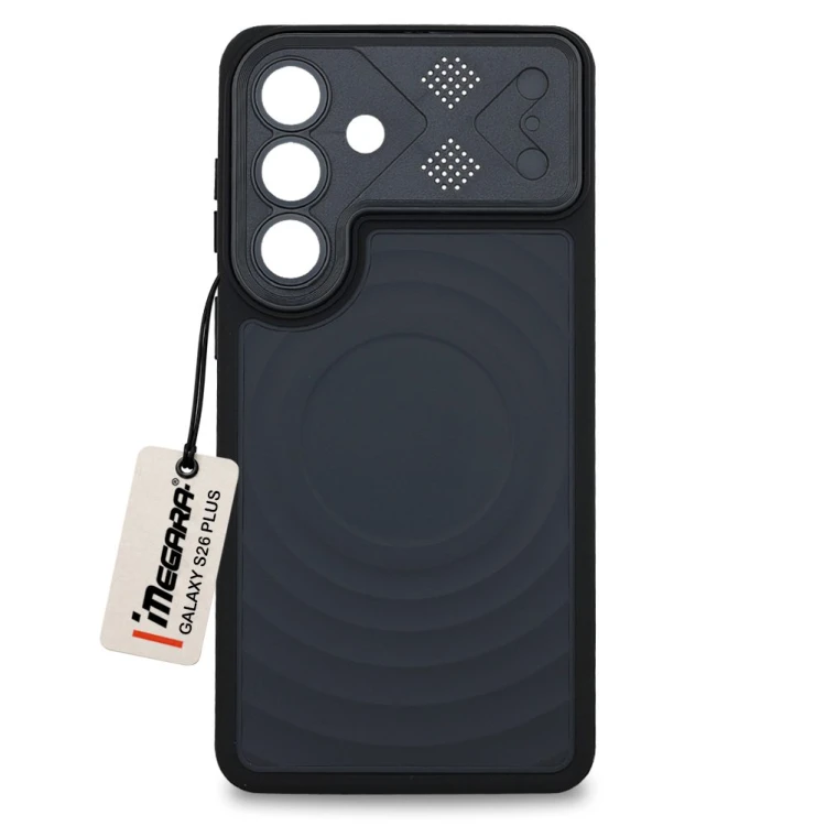 Czarne etui MagSafe do Samsung Galaxy S26 Plus, widok z przodu, prezentujące smukły design i matowe wykończenie soft-touch
