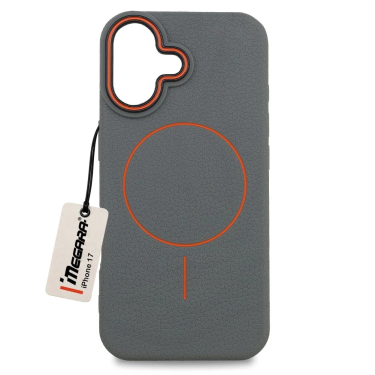 Etui Megara MagSafe do iPhone 17 szare, widok z przodu, idealnie dopasowane do telefonu Apple 6.3 cala, kompleksowa ochrona