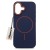 Granatowe etui do Apple iPhone 17 MagSafe Case, widok z przodu, prezentujące eleganckie plecki Megara z ochroną aparatu