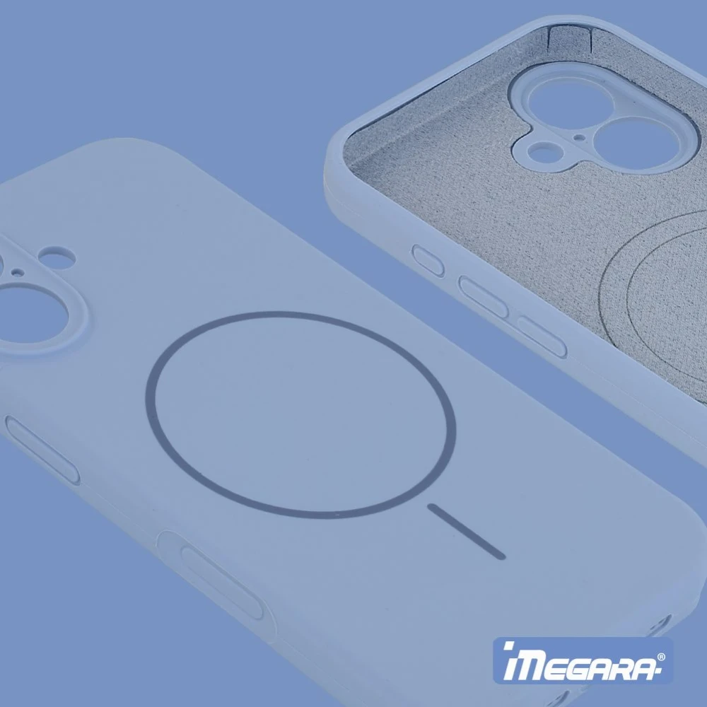 Poliwęglanowe plecki Megara dla iPhone 17 w kolorze niebieskim, w pełni kompatybilne z ładowaniem bezprzewodowym