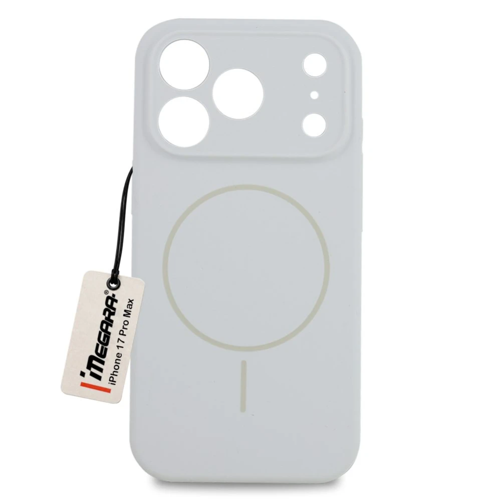 Białe etui Megara do Apple iPhone 17 Pro Max z MagSafe, widok z przodu, idealnie dopasowane plecki ochronne