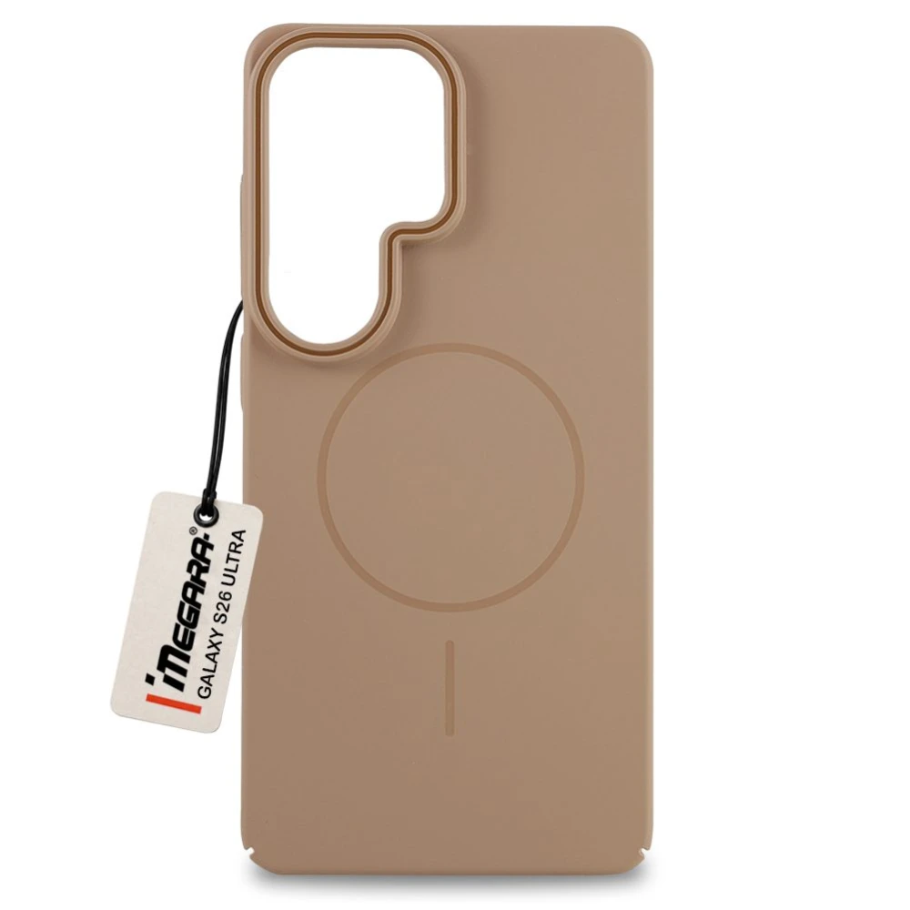 Beżowe etui Megara MagSafe Case typu plecki do Samsung Galaxy S26 Ultra, widok z przodu, idealne dopasowanie