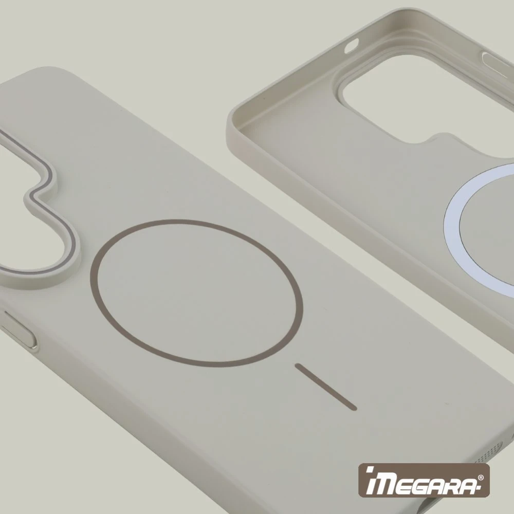 Futerał Megara w kolorze beżowym do Galaxy S26 Ultra, kompatybilny z ładowaniem bezprzewodowym, antypoślizgowa struktura