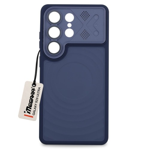 Granatowe etui do Samsung Galaxy S26 Ultra MagSafe, widok z przodu, prezentujące pełną ochronę i elegancki design