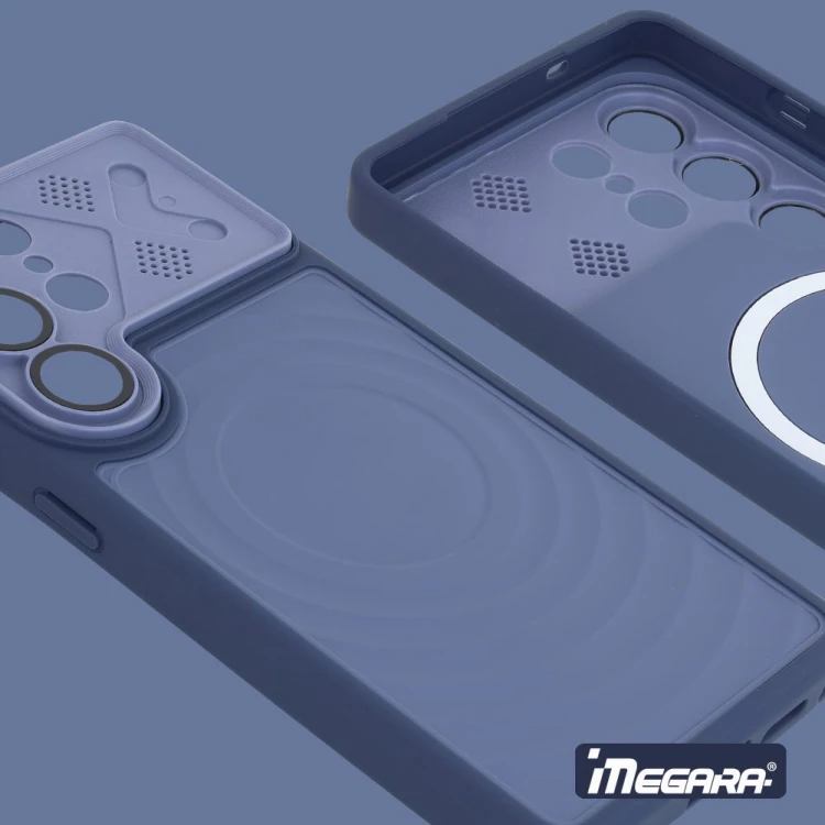 Plecki Megara do Samsung S26 Ultra w kolorze granatowym, kompatybilne z ładowaniem bezprzewodowym MagSafe i ochroną aparatu